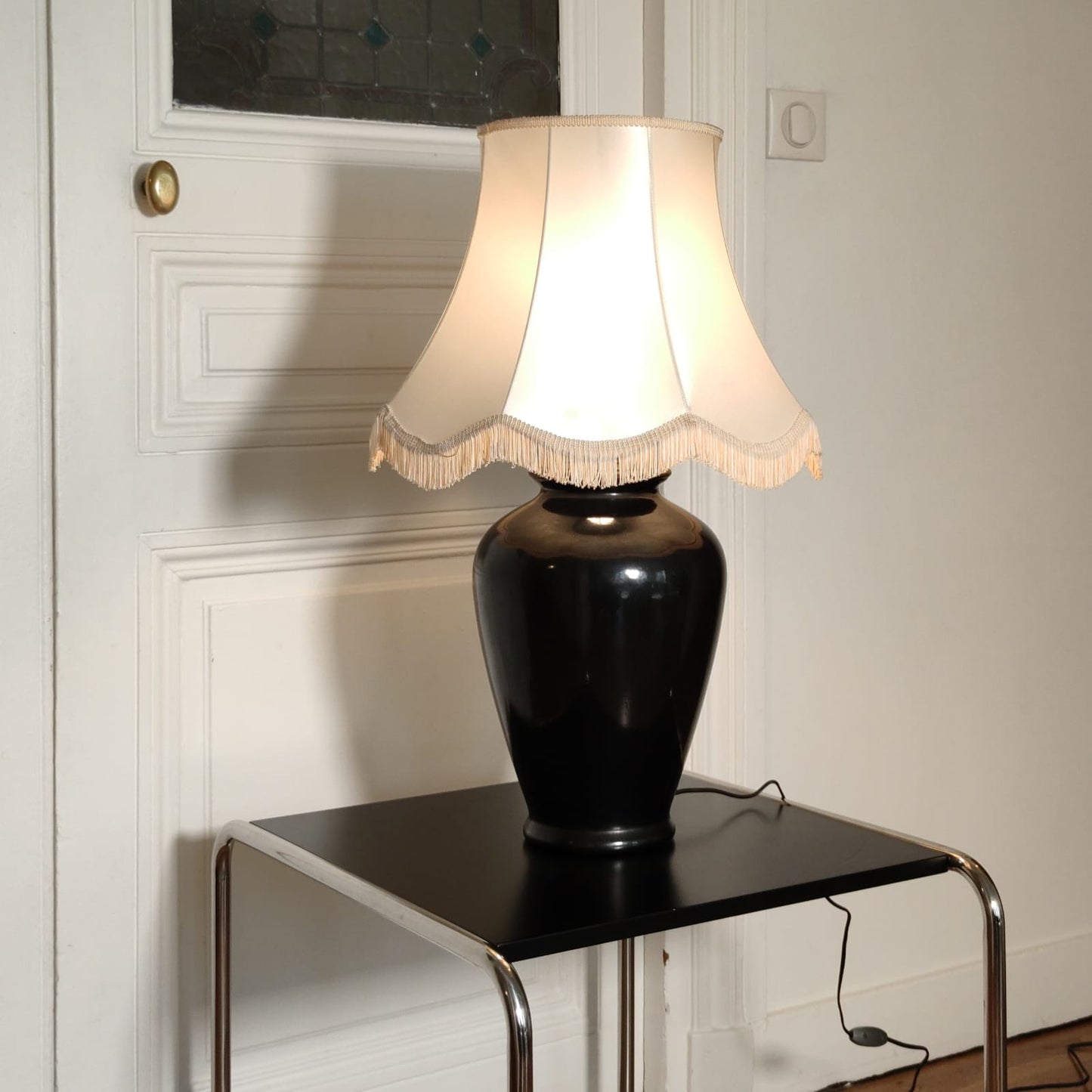 Lampe céramique noire ancienne