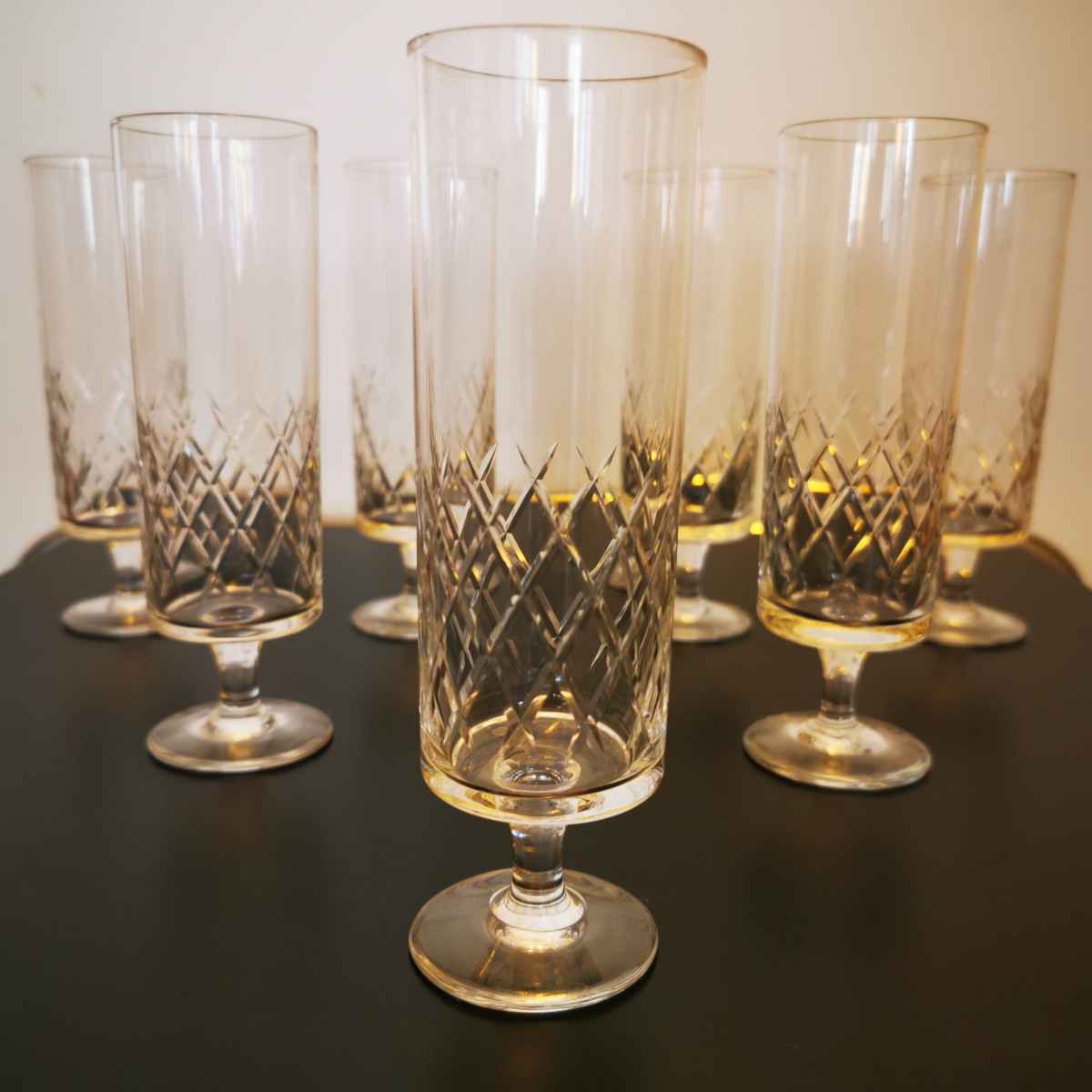 7 flûtes à Champagne en cristal vintage