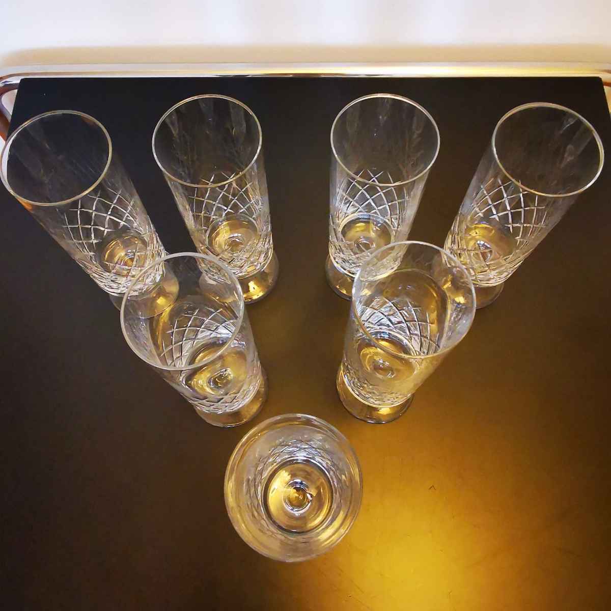 7 flûtes à Champagne en cristal vintage