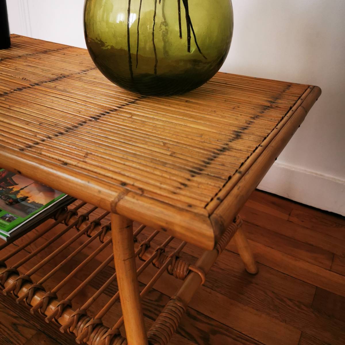 Table basse rotin et bambou vintage