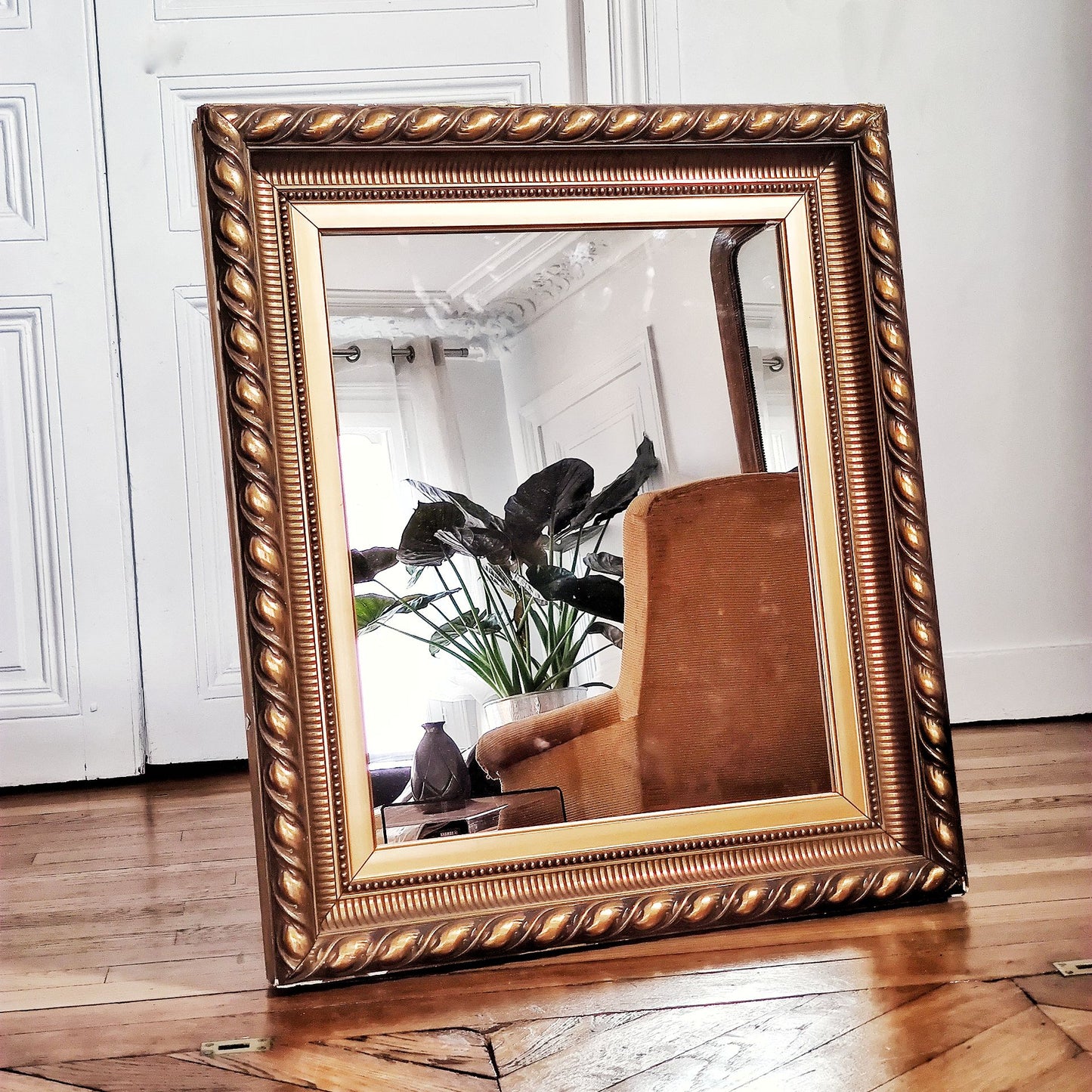 Grand Cadre miroir époque XXeme feuille d'or