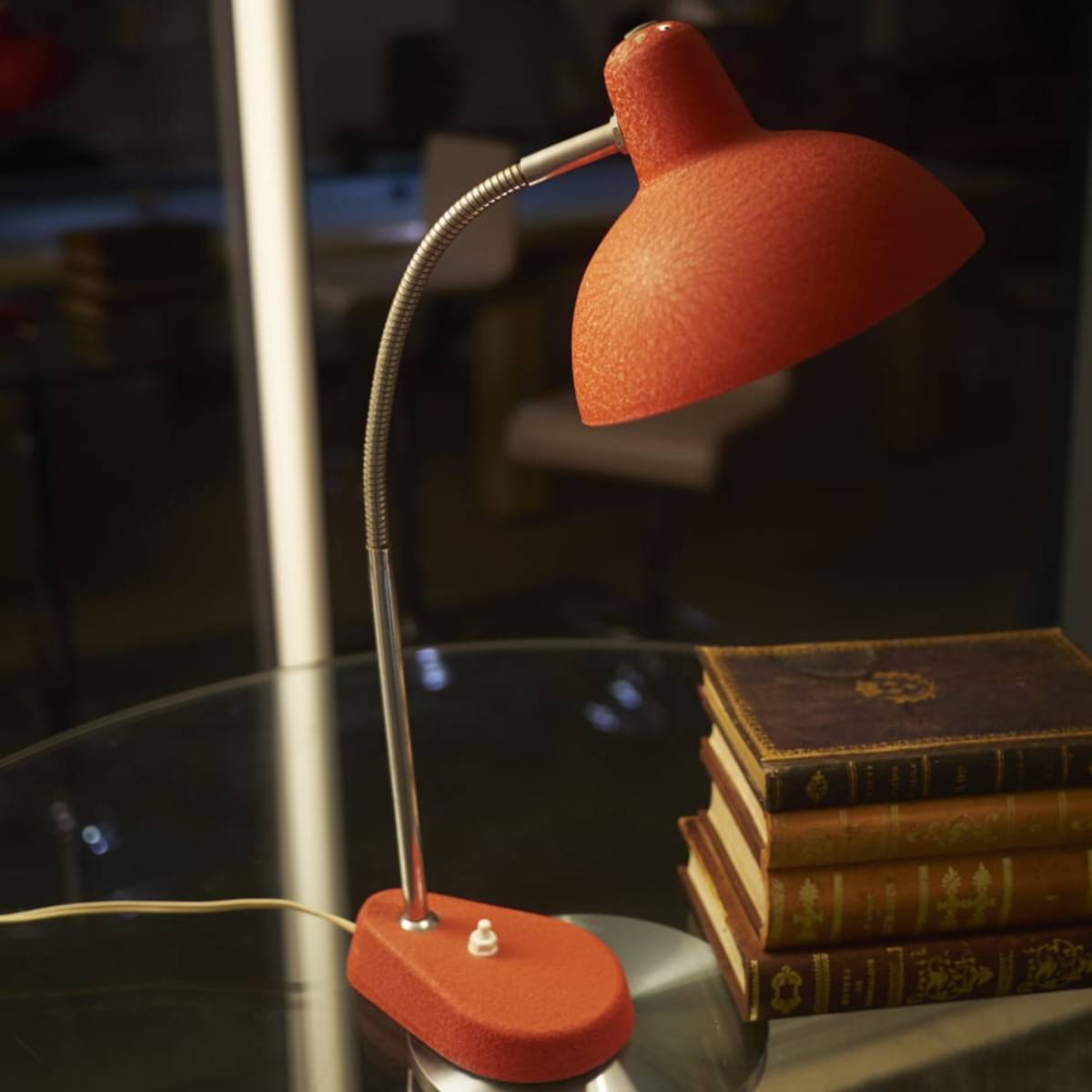 Lampe années 50 métal granité orange chromé vintage