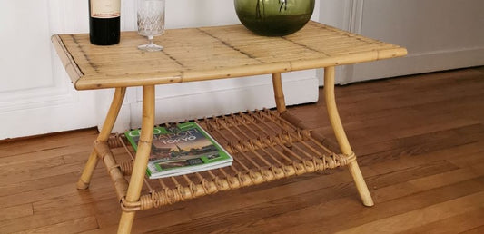 Table basse ancienne en rotin 