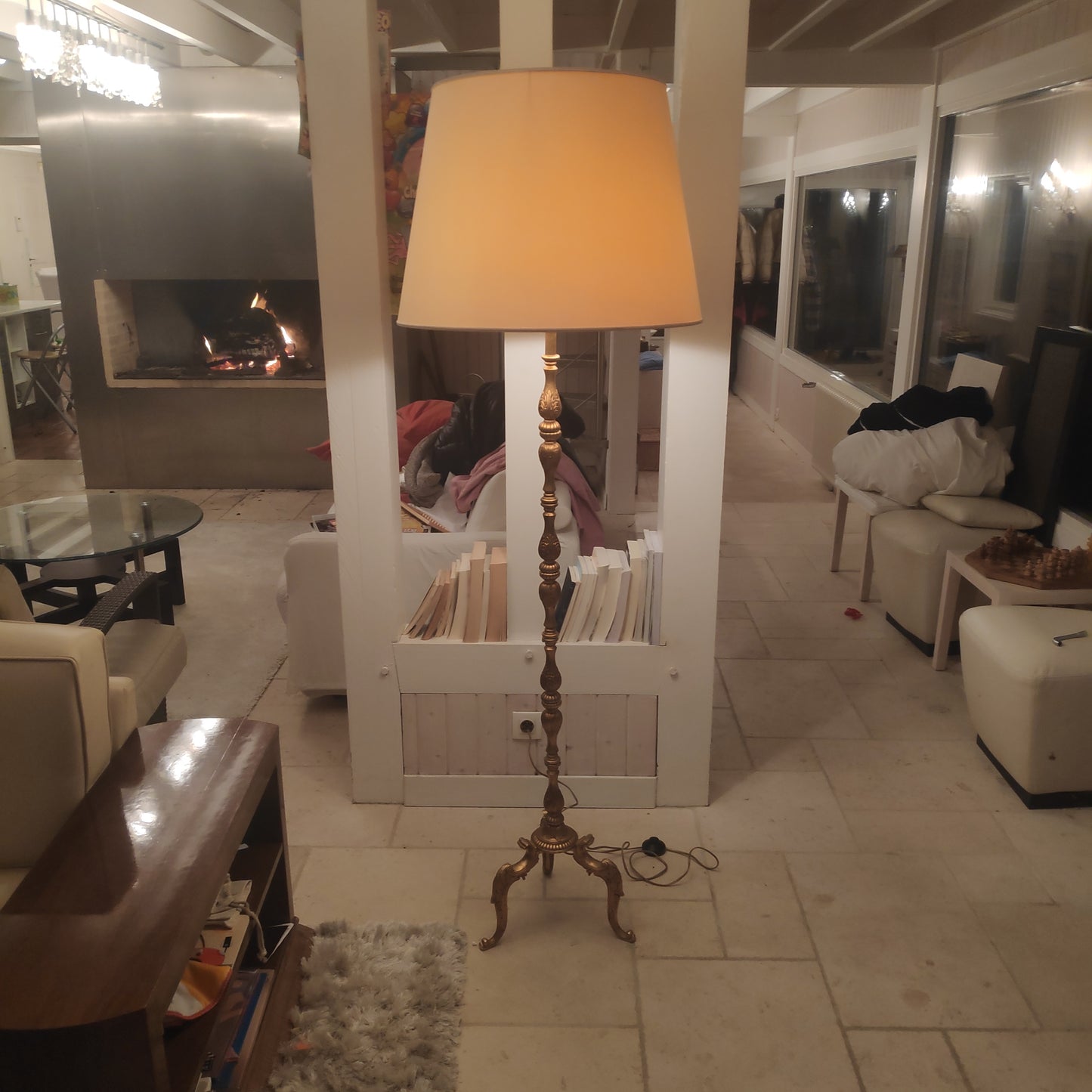 Lampe abat-jour tripod pied acier doré 1.80 mètre
