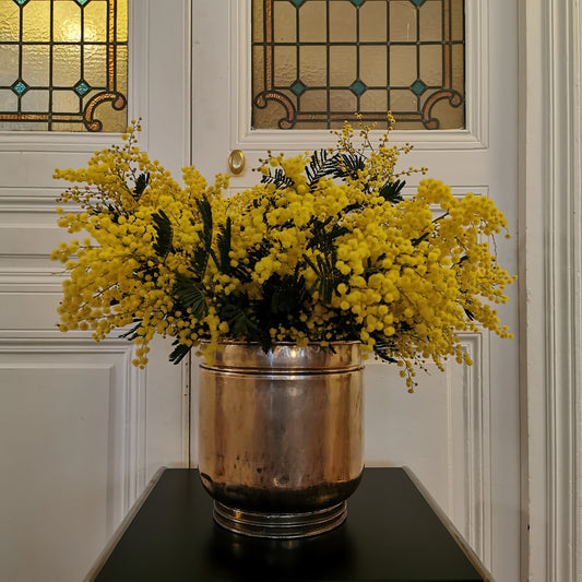 Cache pot ou vase en laiton ancien