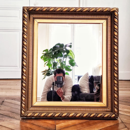 Grand Cadre miroir époque XXeme feuille d'or