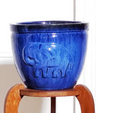 Pot céramique bleu klein motifs elephants