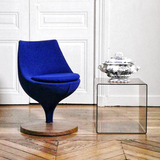 Fauteuil velour bleu Polaris Pierre Guariche