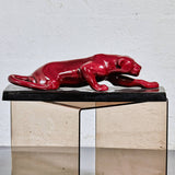 Sculpture panthere rouge en céramique art déco