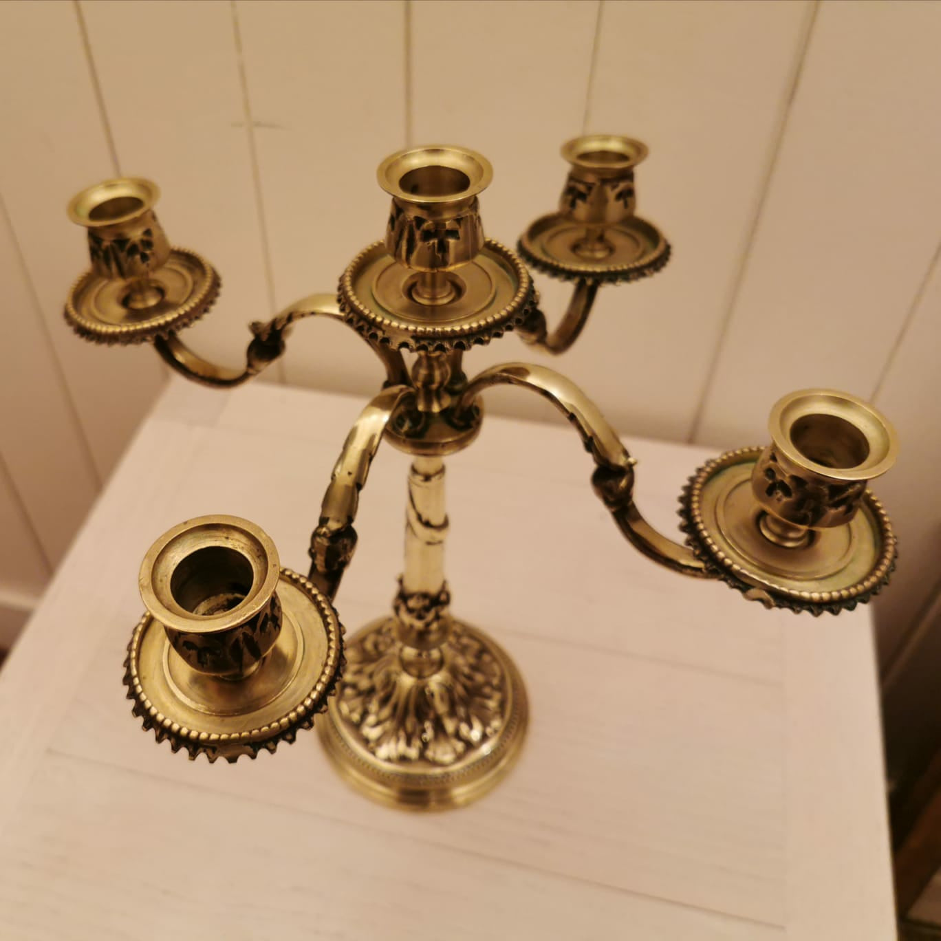 Chandelier 5 branches en laiton doré (bougies fournies)
